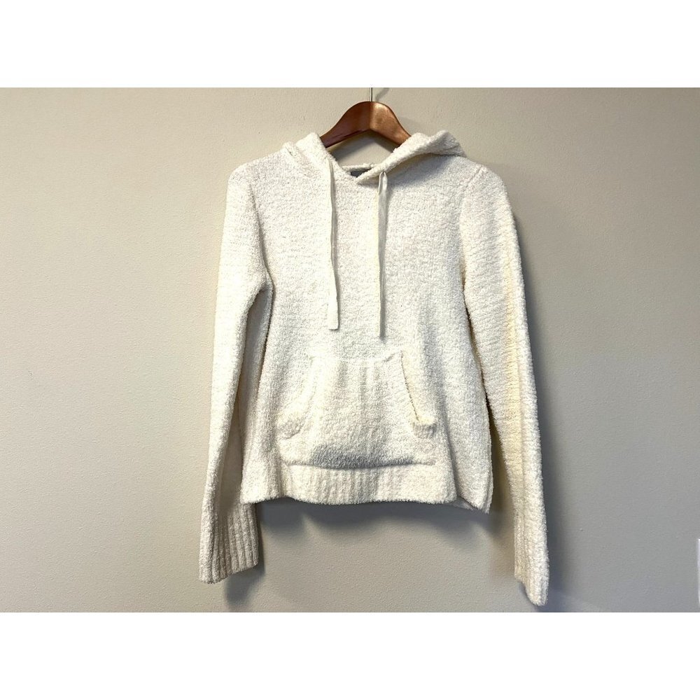 Marled Cream Fuzzy Sweater with Hoodie M - Picture 2 of 10